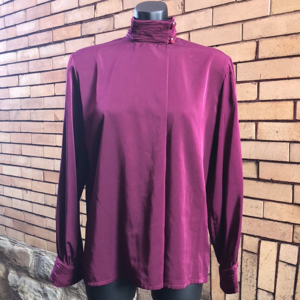 Vintage Pendleton Long Sleeve Button Down high collar raspberry Blouse 8